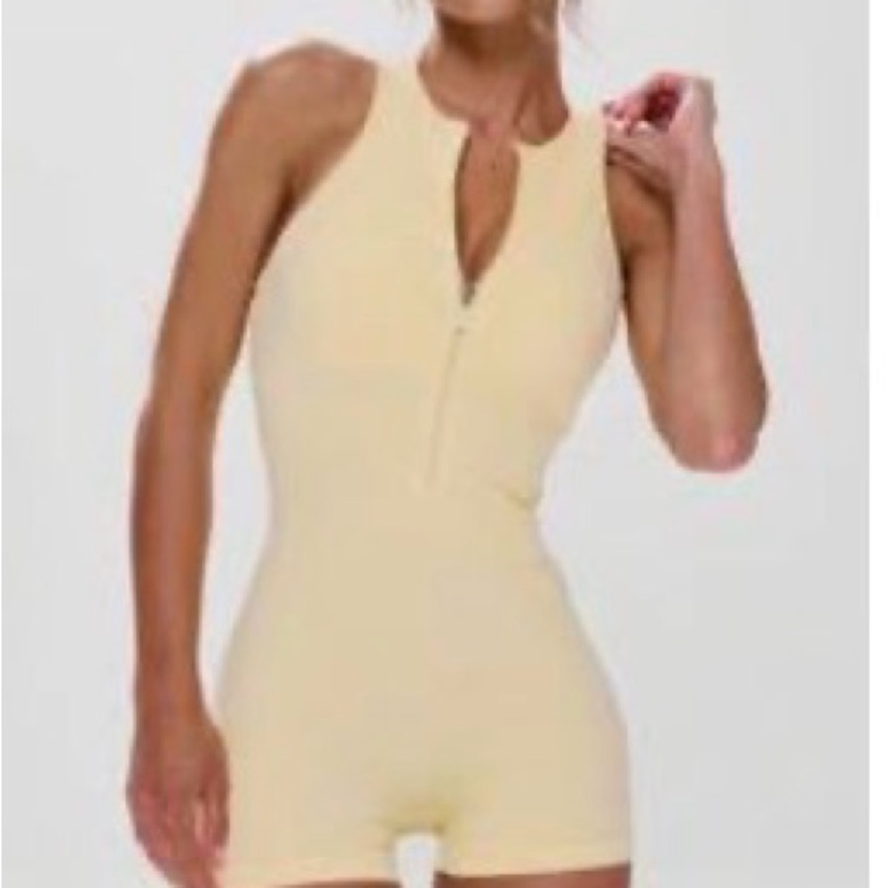Sleeveless Zip-Front Yellow Romper